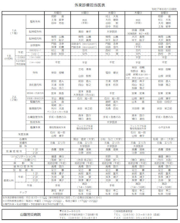 外来診療担当医表（R7.6.1）