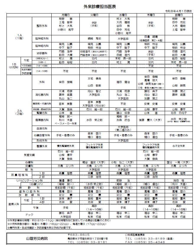 外来診療担当医表（R8.4.1）